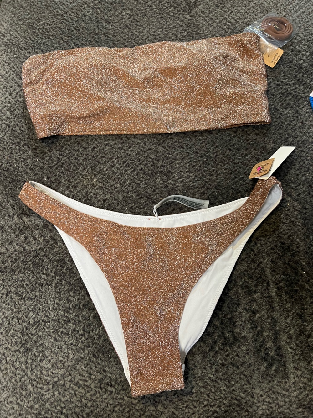 Victoria's Secret Shimmery Bronze Bandeau with Brown Tie Cord
